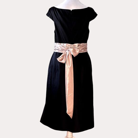 Adrianna Papell Satin Dress Pleated Color Block Black Tan 10 - Picture 5 of 12